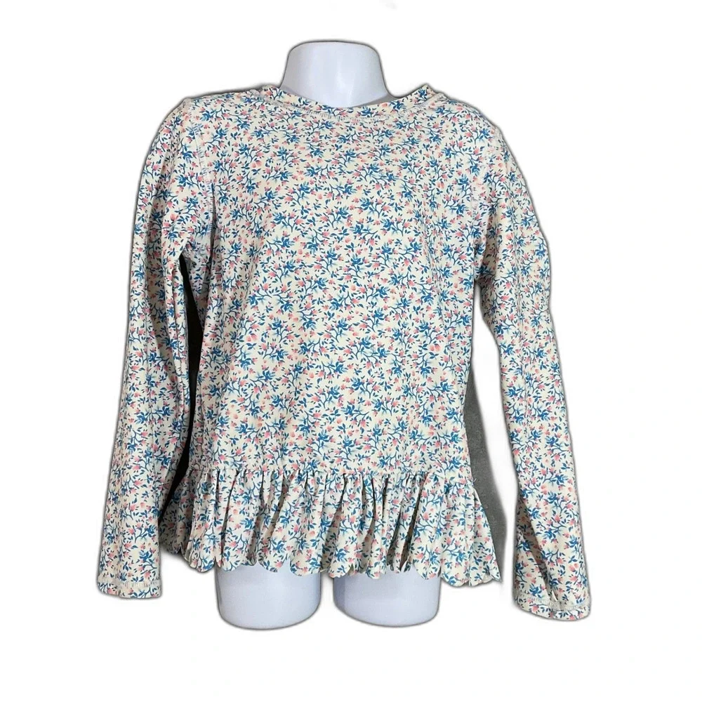 Ruffle Butts Girls Blue/Pink Floral Rash Guard Top Only Size 8 long sleeve